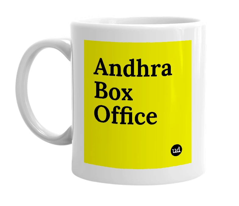 White mug with 'Andhra Box Office' in bold black letters