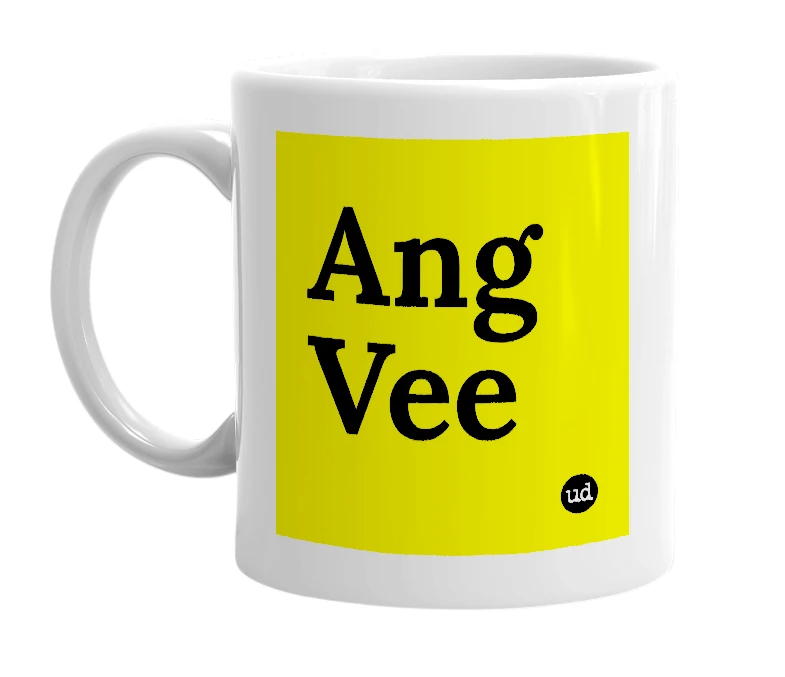 White mug with 'Ang Vee' in bold black letters