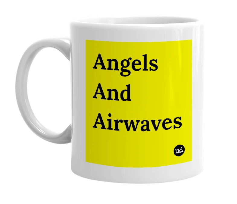 White mug with 'Angels And Airwaves' in bold black letters