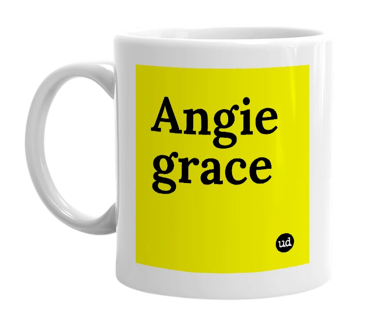 White mug with 'Angie grace' in bold black letters