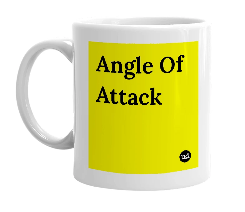 White mug with 'Angle Of Attack' in bold black letters