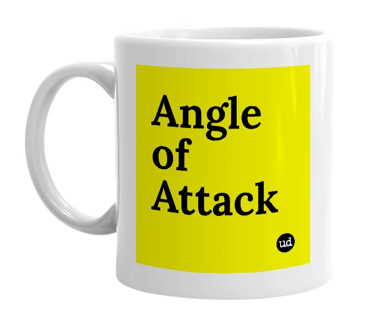 White mug with 'Angle of Attack' in bold black letters