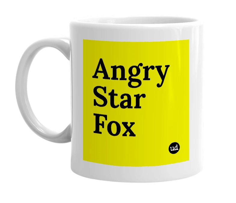 White mug with 'Angry Star Fox' in bold black letters