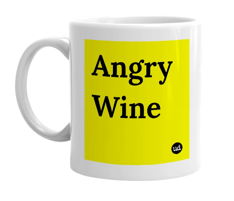 White mug with 'Angry Wine' in bold black letters