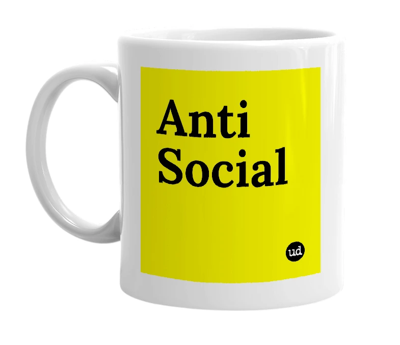 White mug with 'Anti Social' in bold black letters