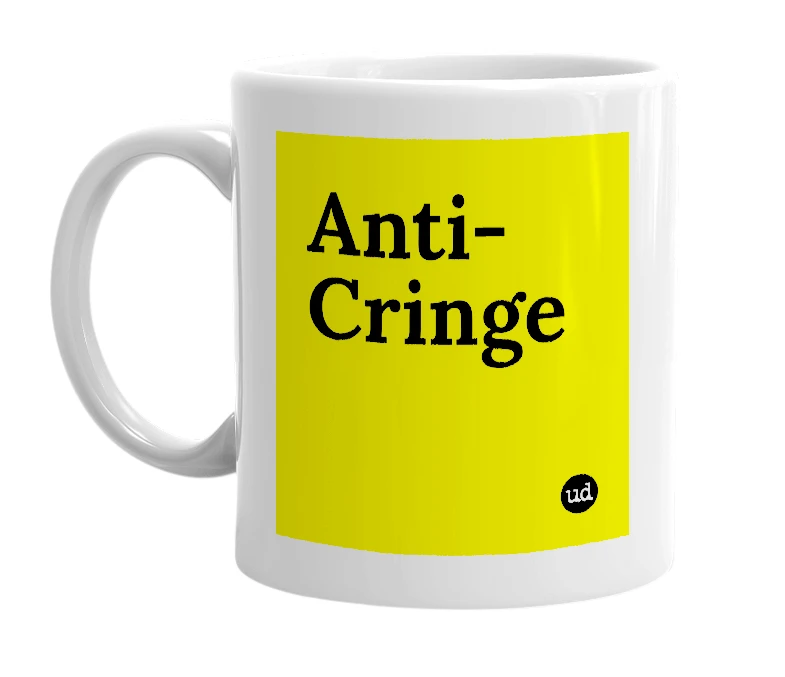 White mug with 'Anti-Cringe' in bold black letters