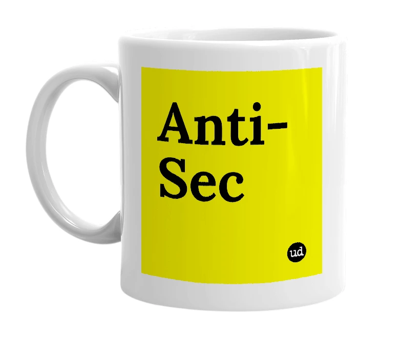 White mug with 'Anti-Sec' in bold black letters