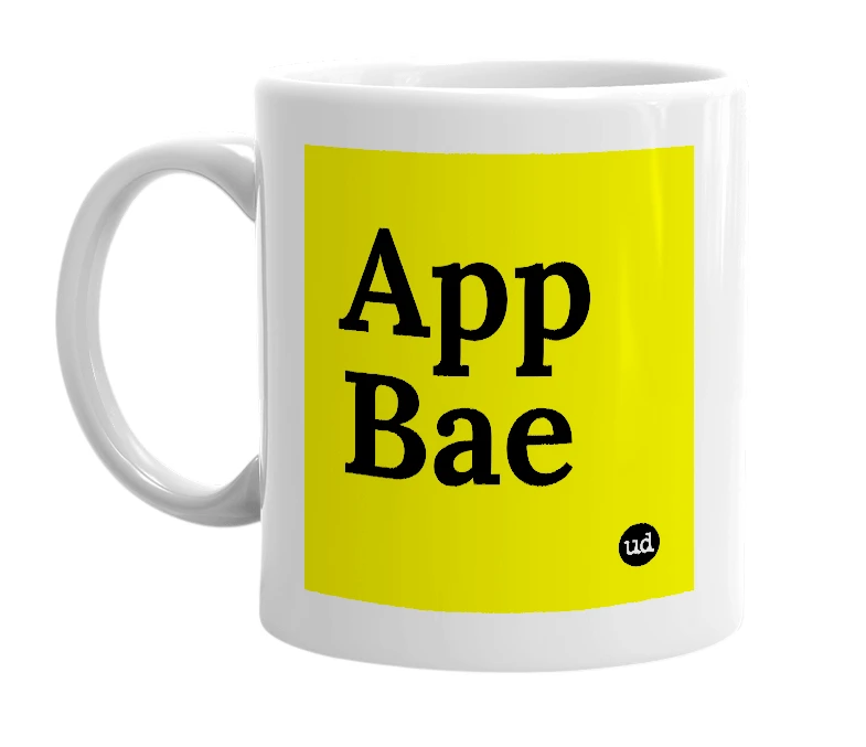 White mug with 'App Bae' in bold black letters