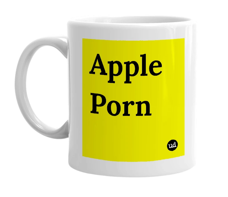 White mug with 'Apple Porn' in bold black letters