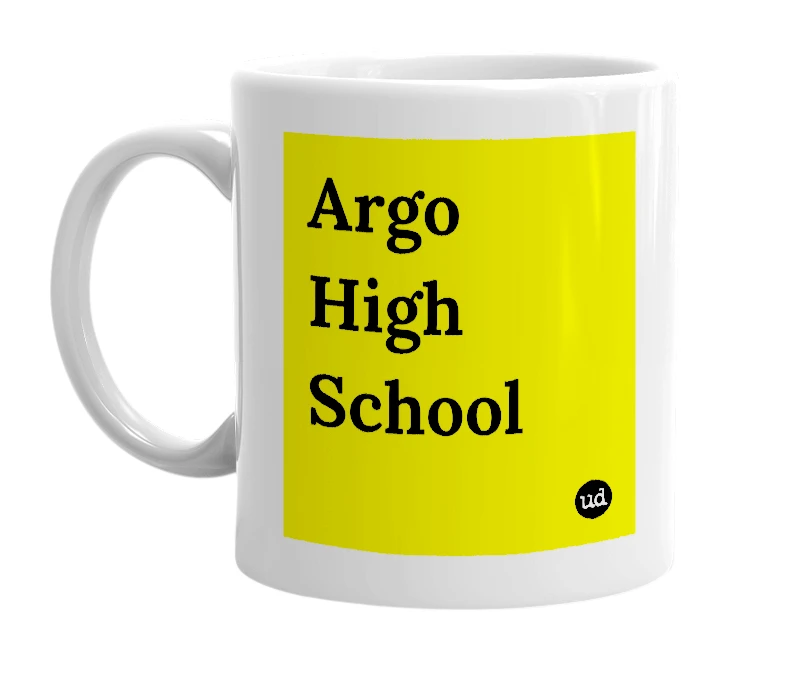 White mug with 'Argo High School' in bold black letters