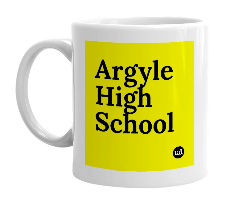 White mug with 'Argyle High School' in bold black letters