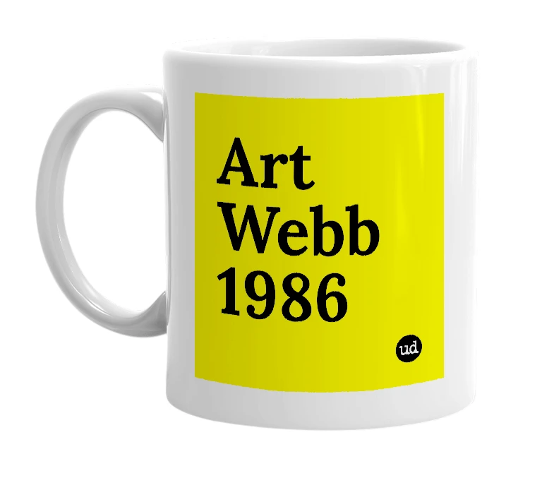 White mug with 'Art Webb 1986' in bold black letters