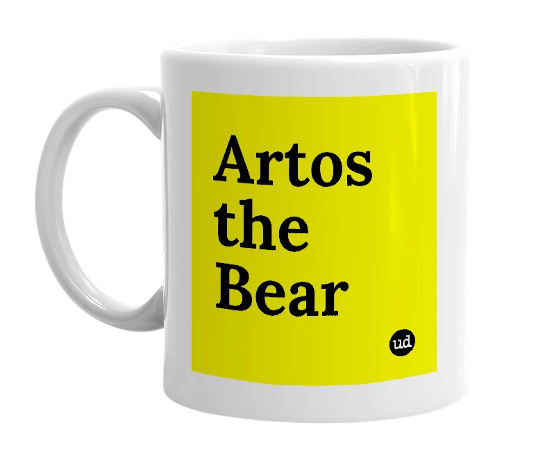 White mug with 'Artos the Bear' in bold black letters