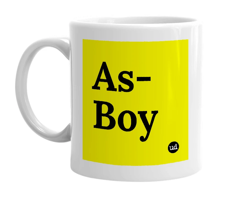 White mug with 'As-Boy' in bold black letters