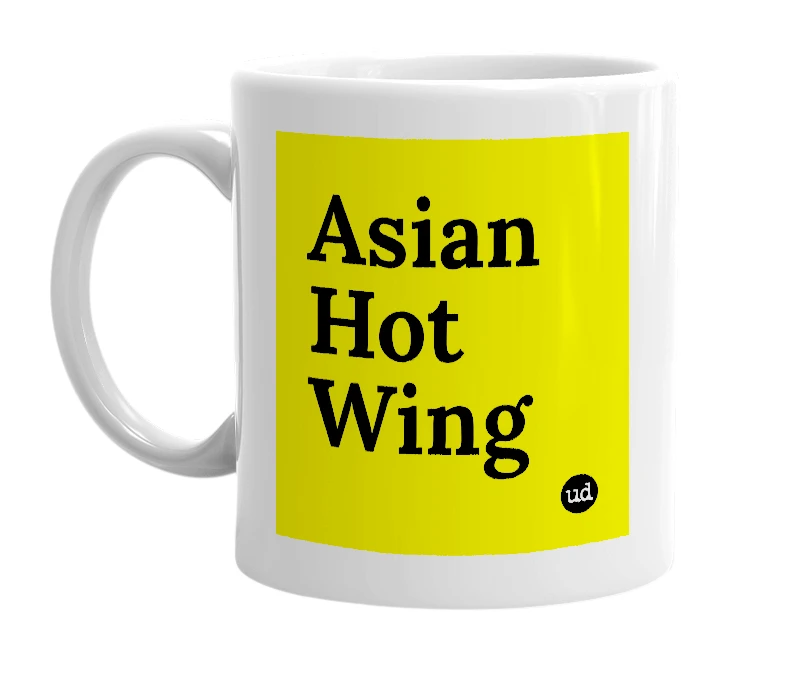 White mug with 'Asian Hot Wing' in bold black letters