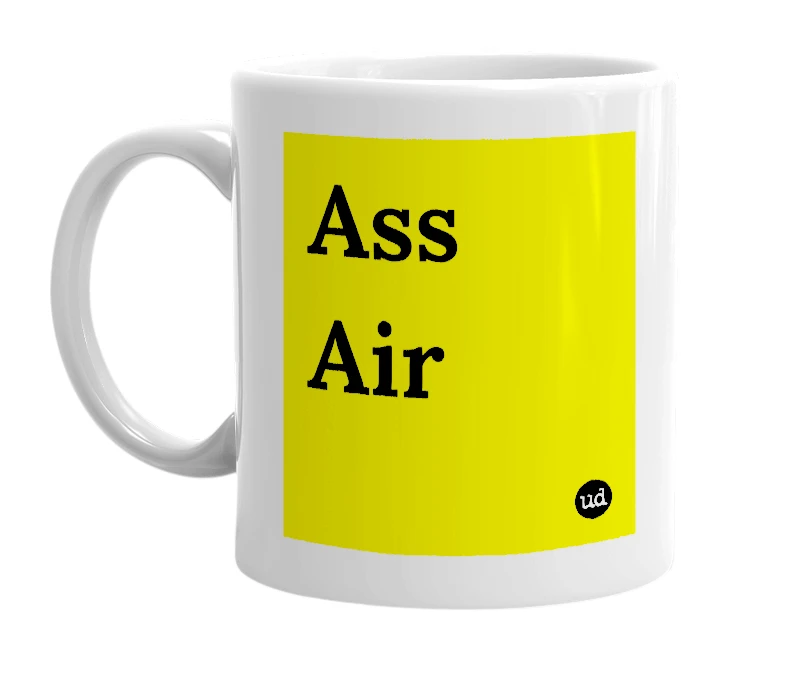 White mug with 'Ass Air' in bold black letters