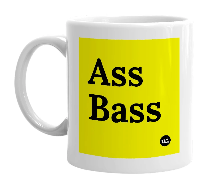 White mug with 'Ass Bass' in bold black letters