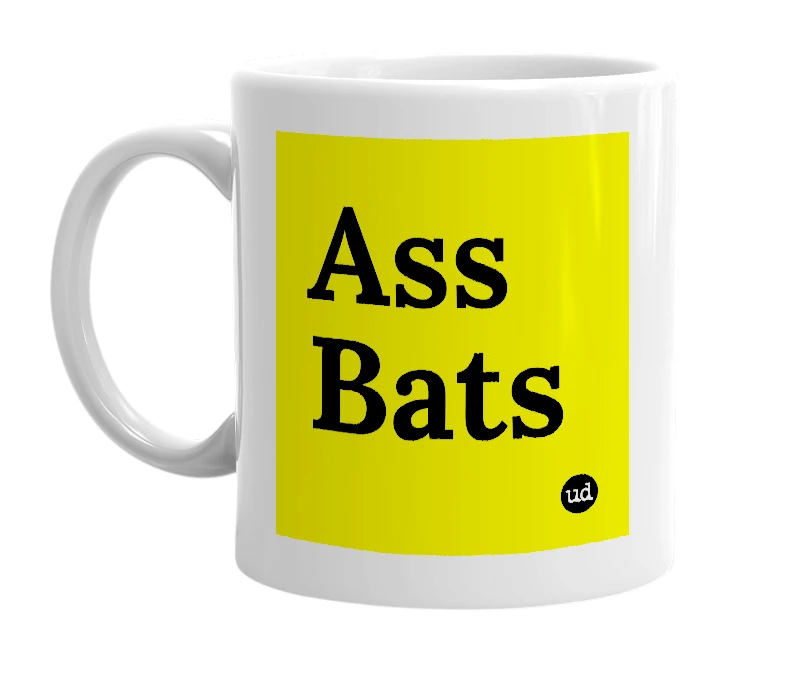 White mug with 'Ass Bats' in bold black letters