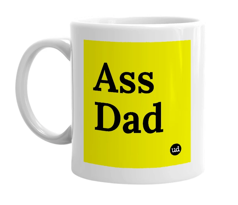 White mug with 'Ass Dad' in bold black letters