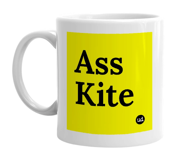 White mug with 'Ass Kite' in bold black letters