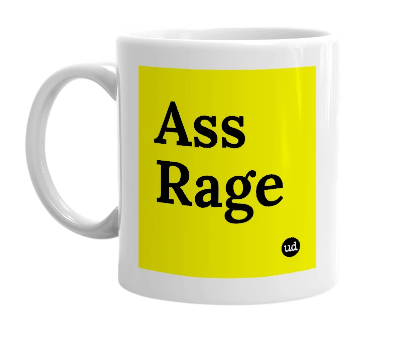 White mug with 'Ass Rage' in bold black letters