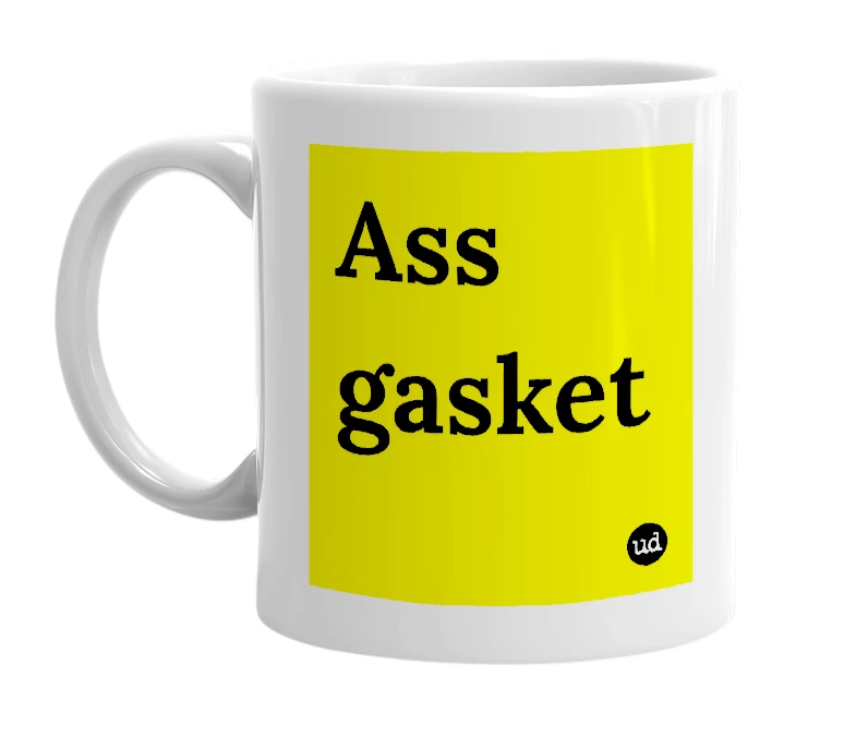 White mug with 'Ass gasket' in bold black letters