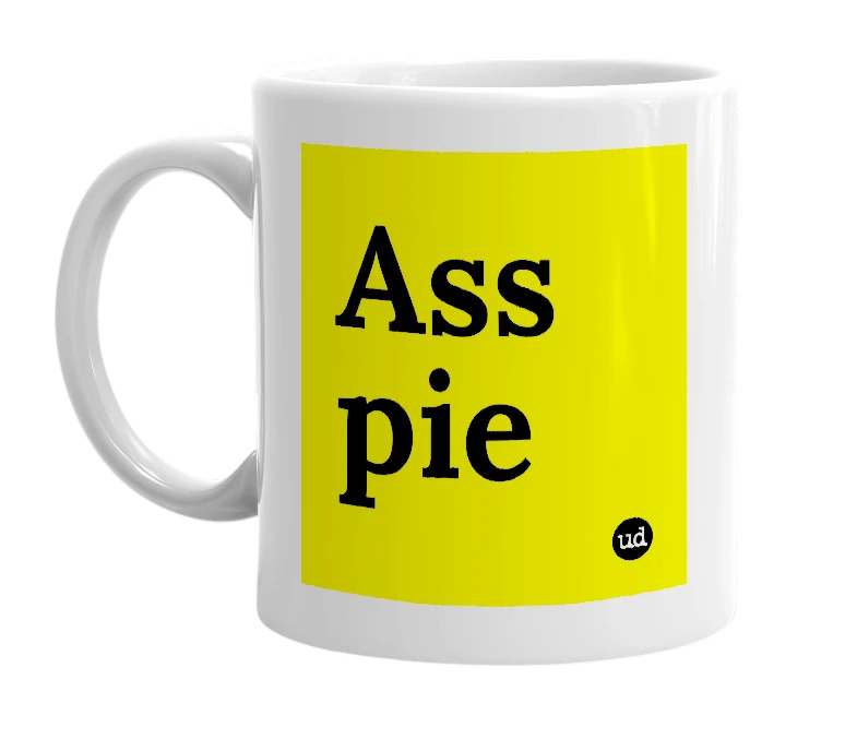 White mug with 'Ass pie' in bold black letters