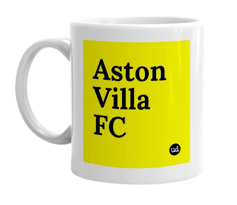 White mug with 'Aston Villa FC' in bold black letters