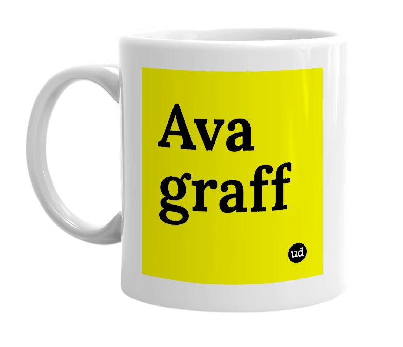 White mug with 'Ava graff' in bold black letters