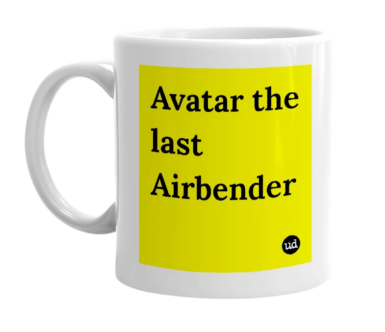 White mug with 'Avatar the last Airbender' in bold black letters
