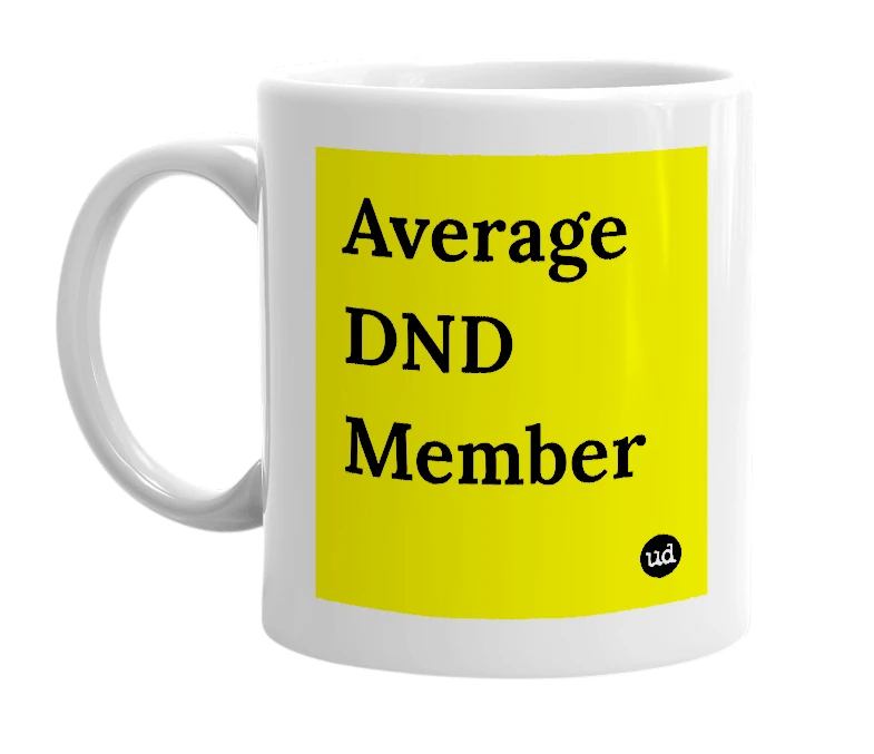 White mug with 'Average DND Member' in bold black letters