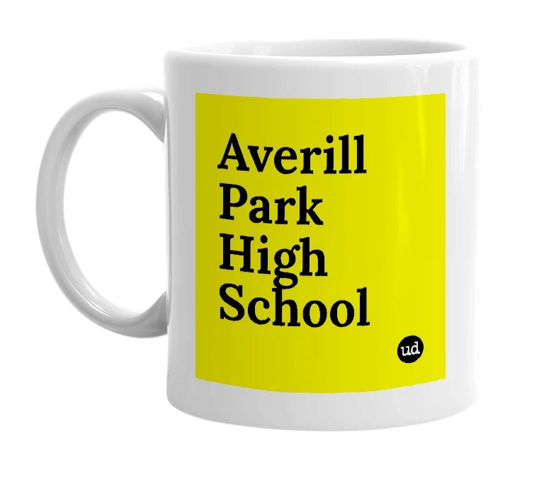 White mug with 'Averill Park High School' in bold black letters