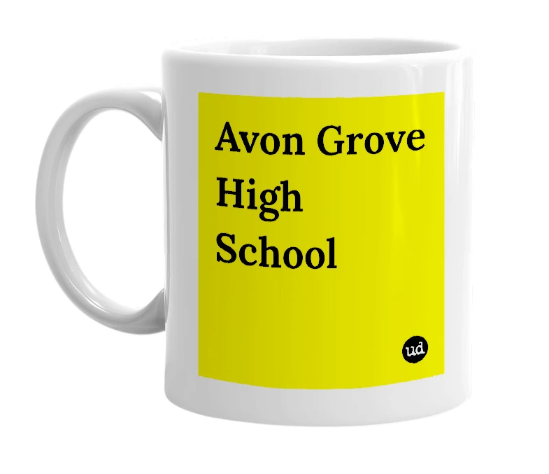 White mug with 'Avon Grove High School' in bold black letters