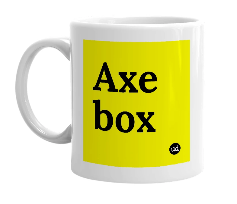 White mug with 'Axe box' in bold black letters