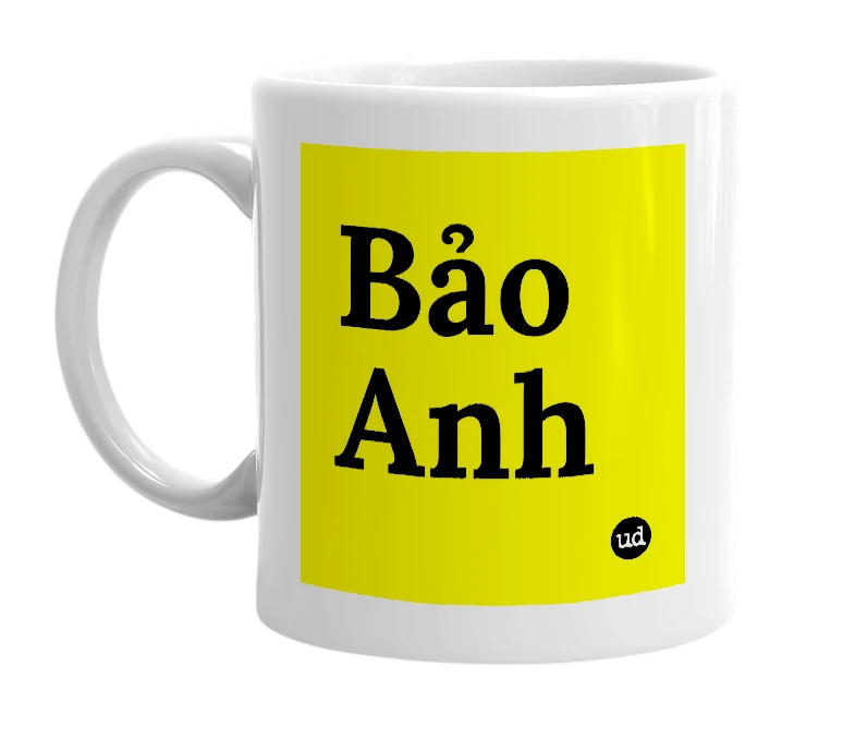 White mug with 'Bảo Anh' in bold black letters