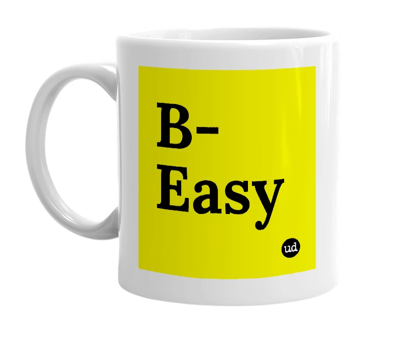 White mug with 'B-Easy' in bold black letters