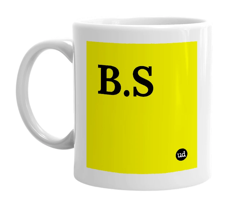 White mug with 'B.S' in bold black letters