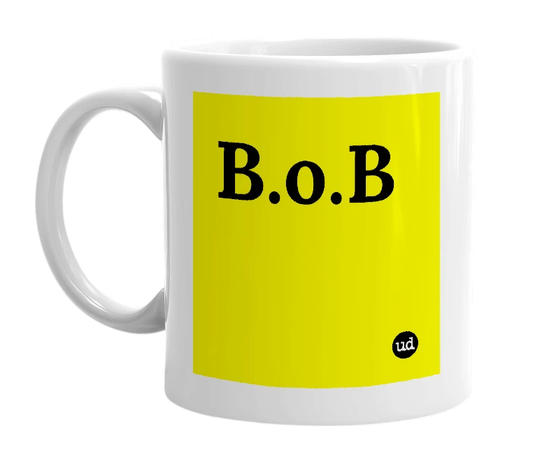 White mug with 'B.o.B' in bold black letters