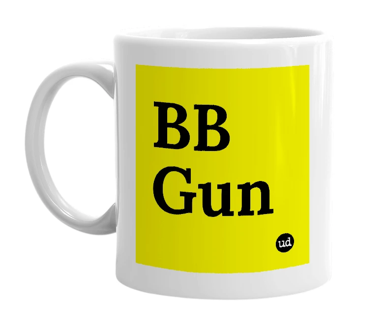 White mug with 'BB Gun' in bold black letters