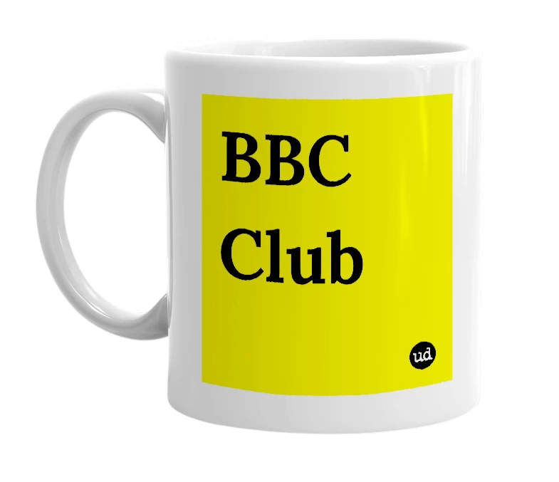 White mug with 'BBC Club' in bold black letters