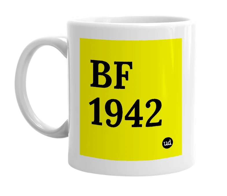 White mug with 'BF 1942' in bold black letters