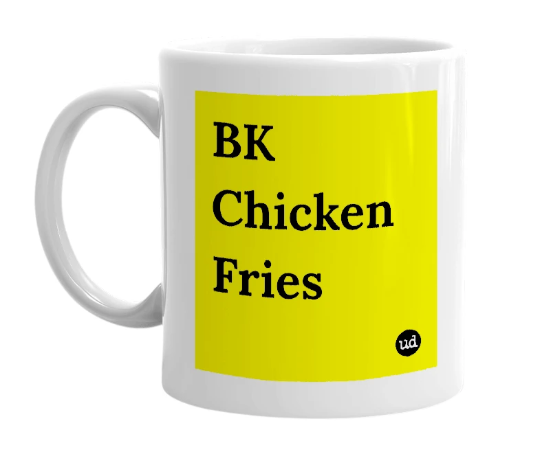 White mug with 'BK Chicken Fries' in bold black letters