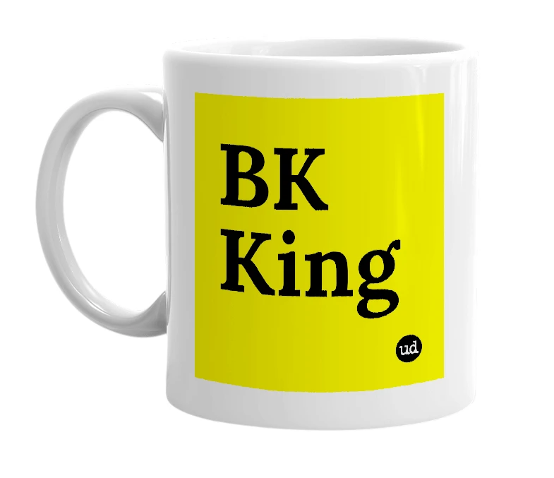 White mug with 'BK King' in bold black letters
