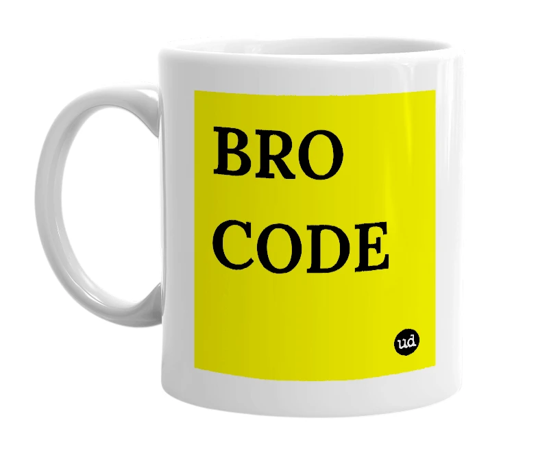 White mug with 'BRO CODE' in bold black letters