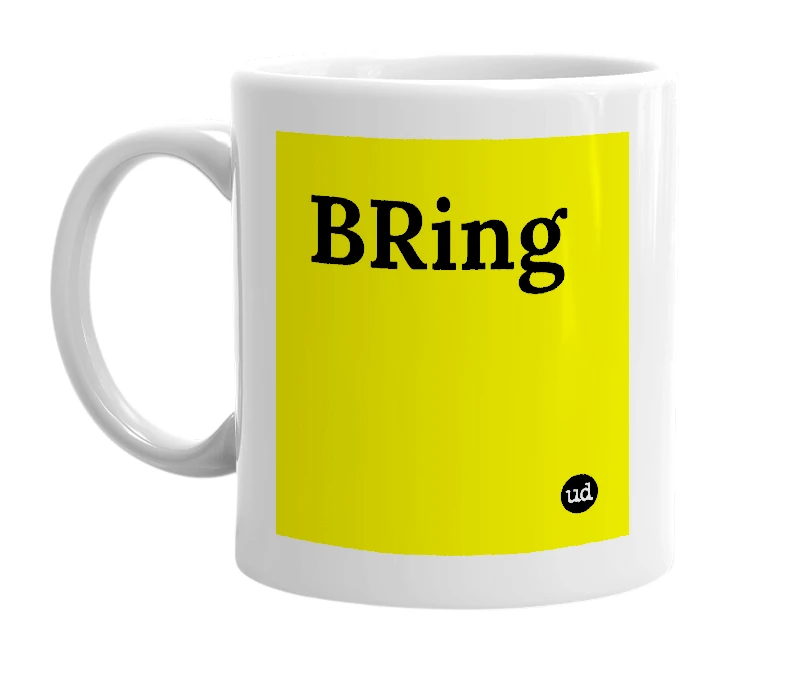 White mug with 'BRing' in bold black letters