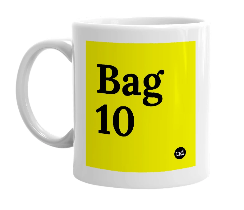 White mug with 'Bag 10' in bold black letters