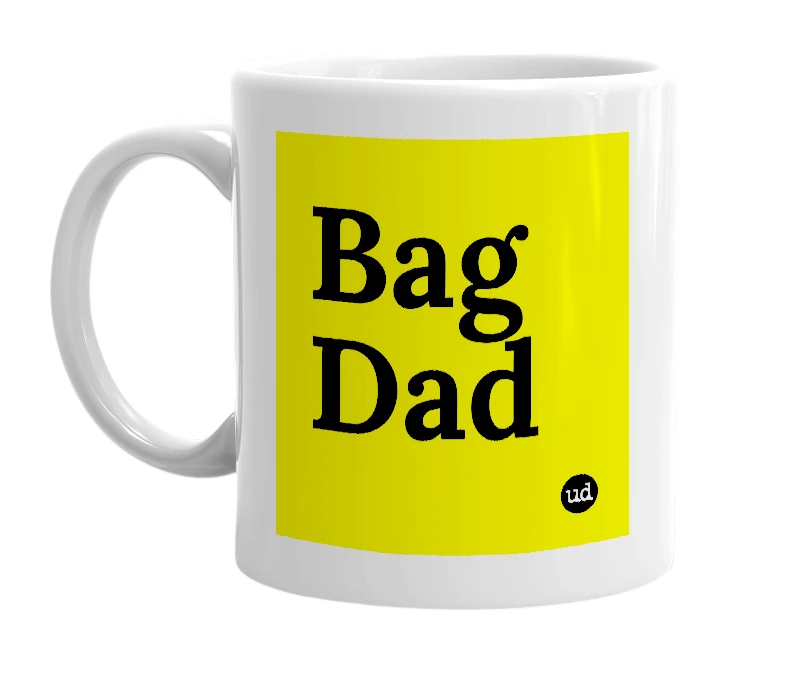 White mug with 'Bag Dad' in bold black letters