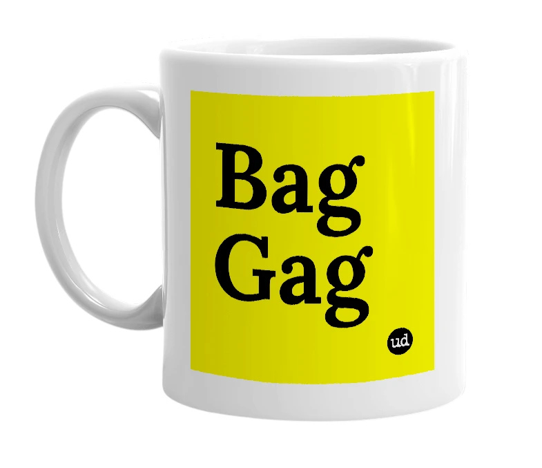 White mug with 'Bag Gag' in bold black letters