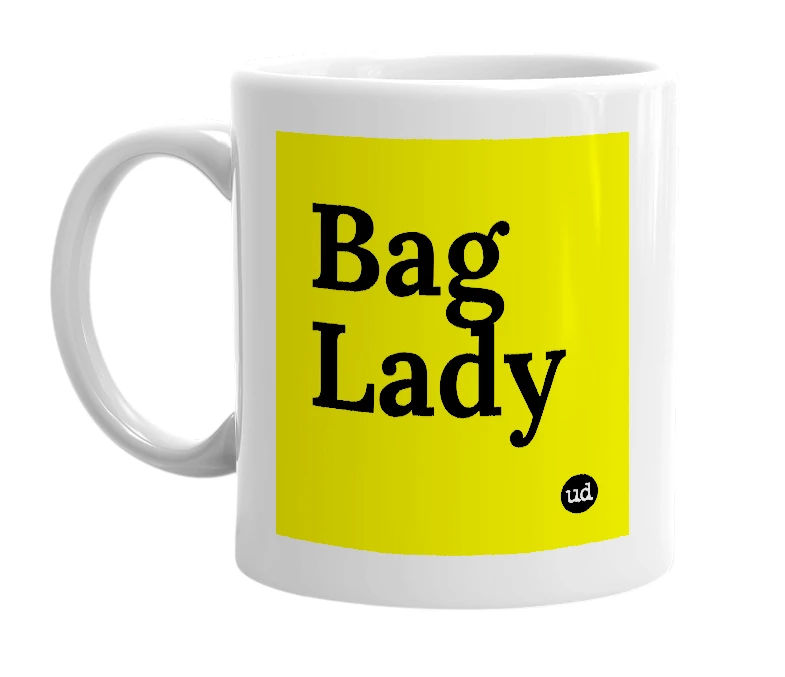 White mug with 'Bag Lady' in bold black letters