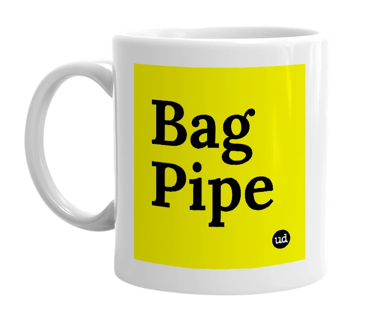 White mug with 'Bag Pipe' in bold black letters